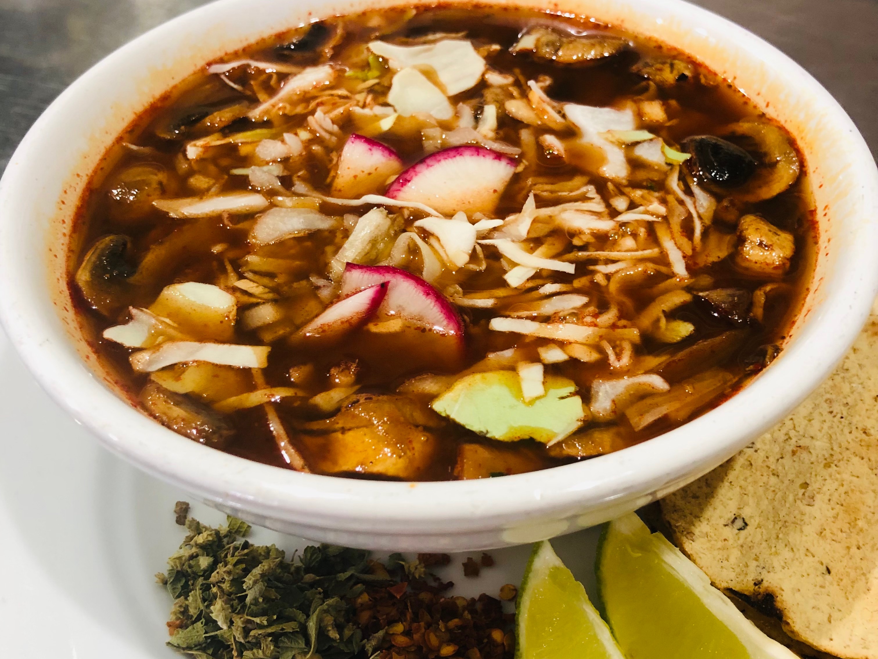Order Red Pozole [choose size] food online from Un Solo Sol Kitchen store, Los Angeles on bringmethat.com