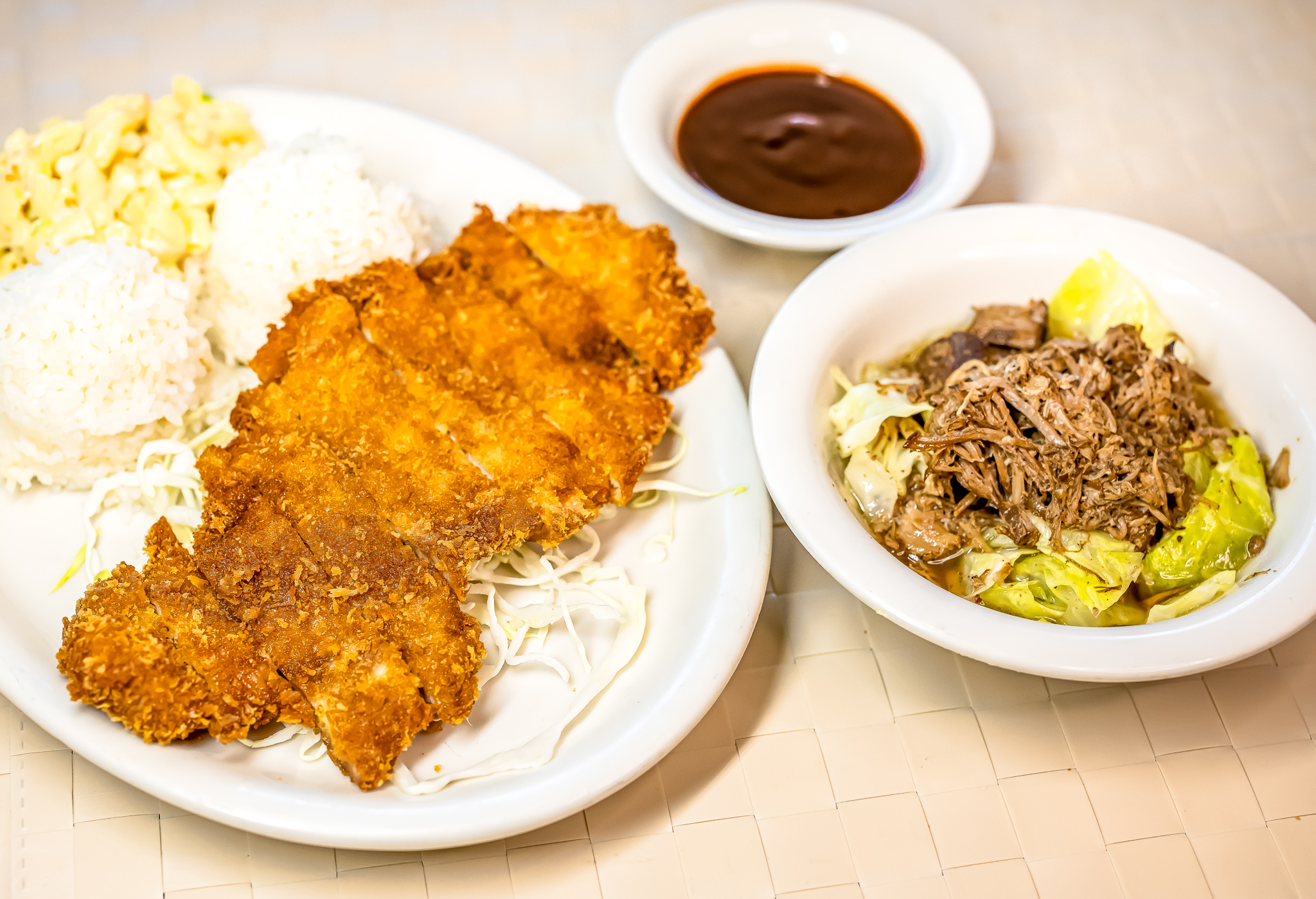 Order Kalua Pig and Katsu Combo Plate food online from Aloha Sunrise Cafe store, Henderson on bringmethat.com