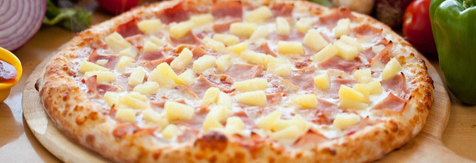 Order Hawaiian Pizza - Small 14" food online from Mario's Pizza and Restrnt store, White Plains on bringmethat.com