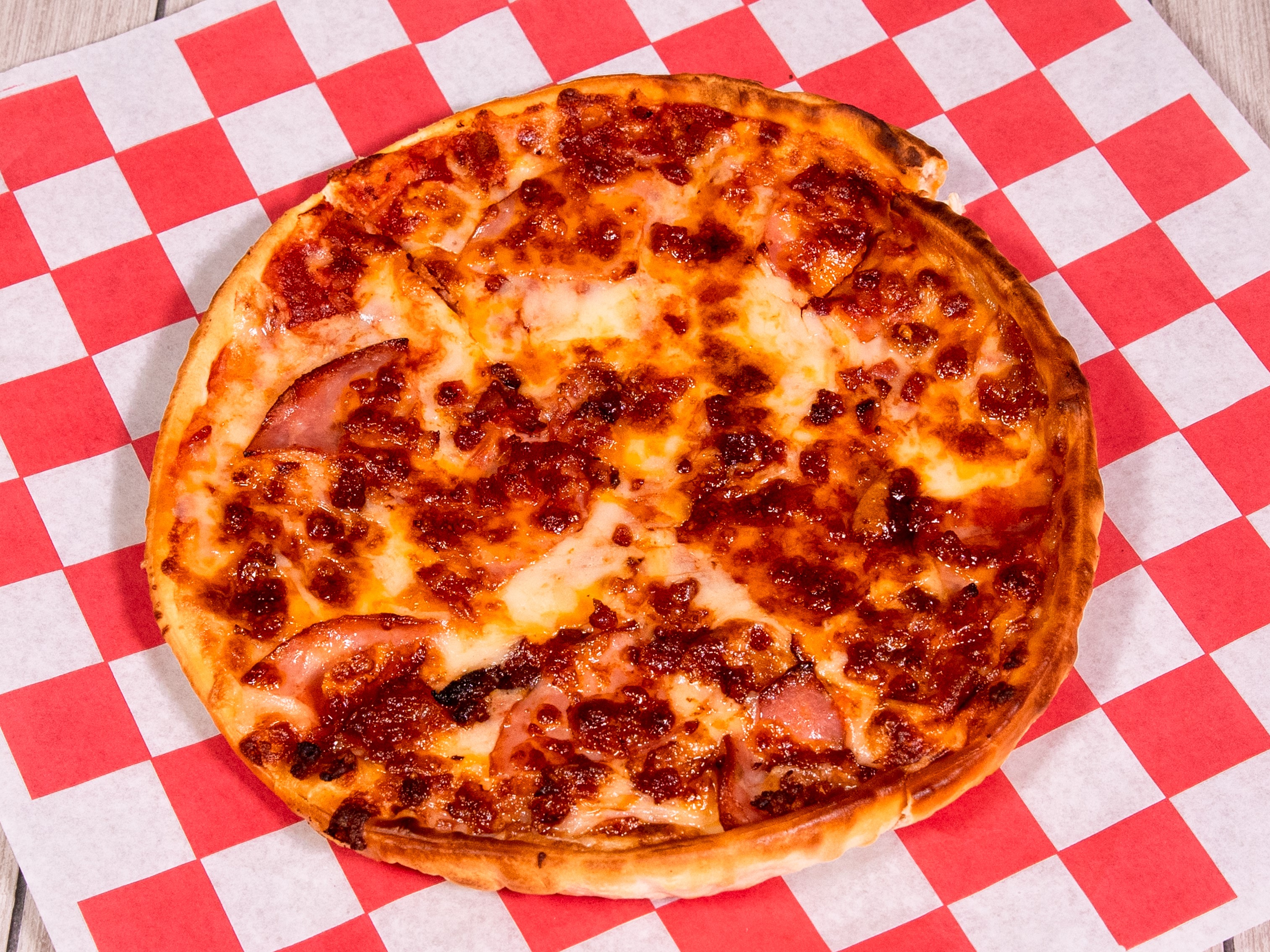 Order Bacon Cheddar Ham Pizza food online from Pizza Inn Express store, Tomball on bringmethat.com