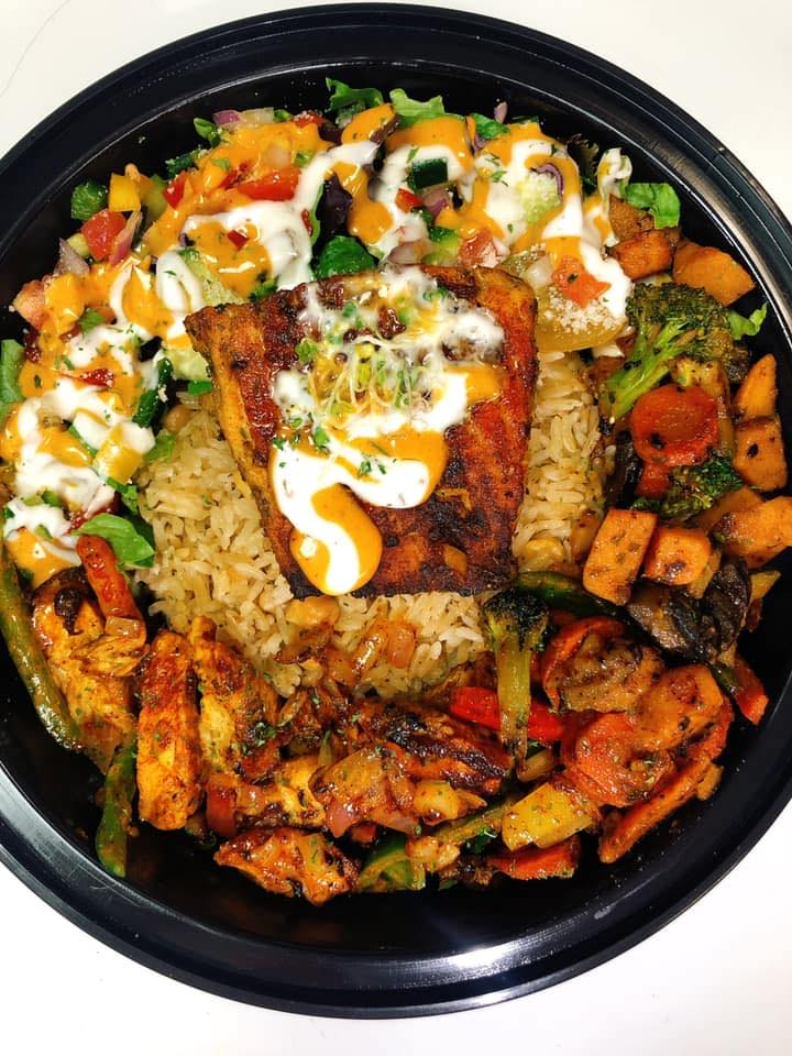 Order Salmon over Rice with Vegetables food online from Taste The Kulture store, Irvington on bringmethat.com