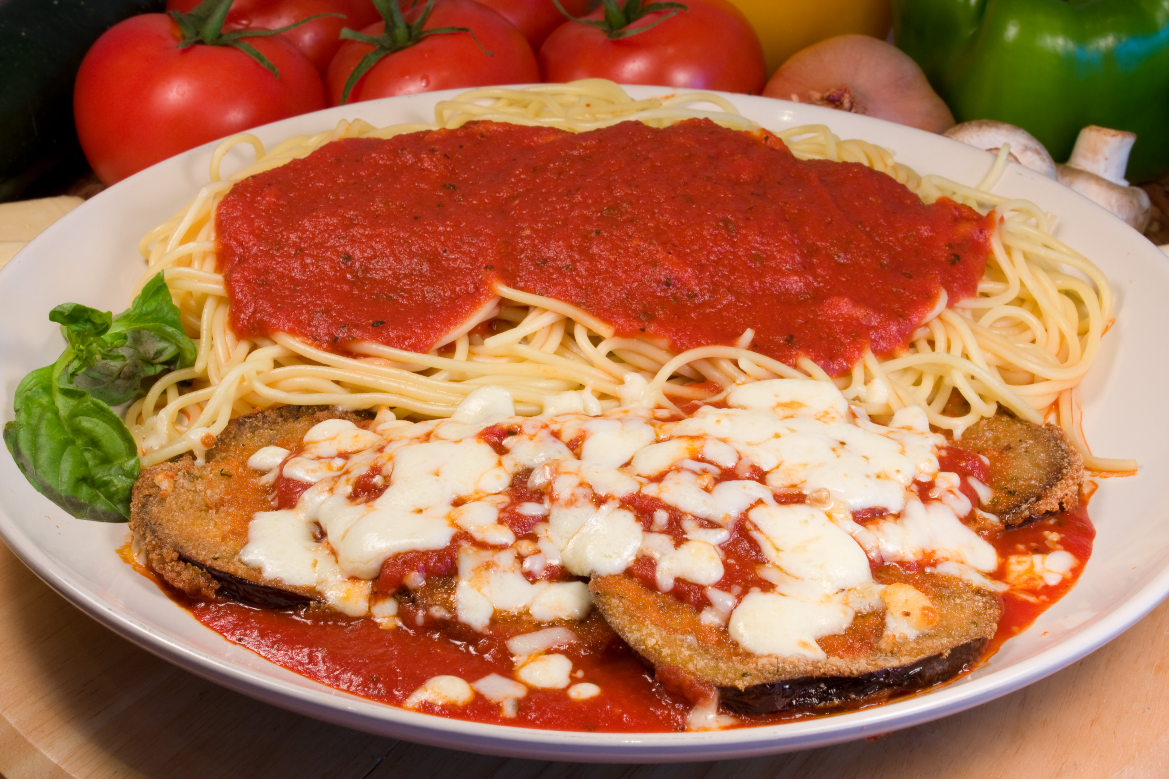 Order Eggplant Parmigiana with Pasta food online from Ameci Pizza & Pasta store, Chatsworth on bringmethat.com