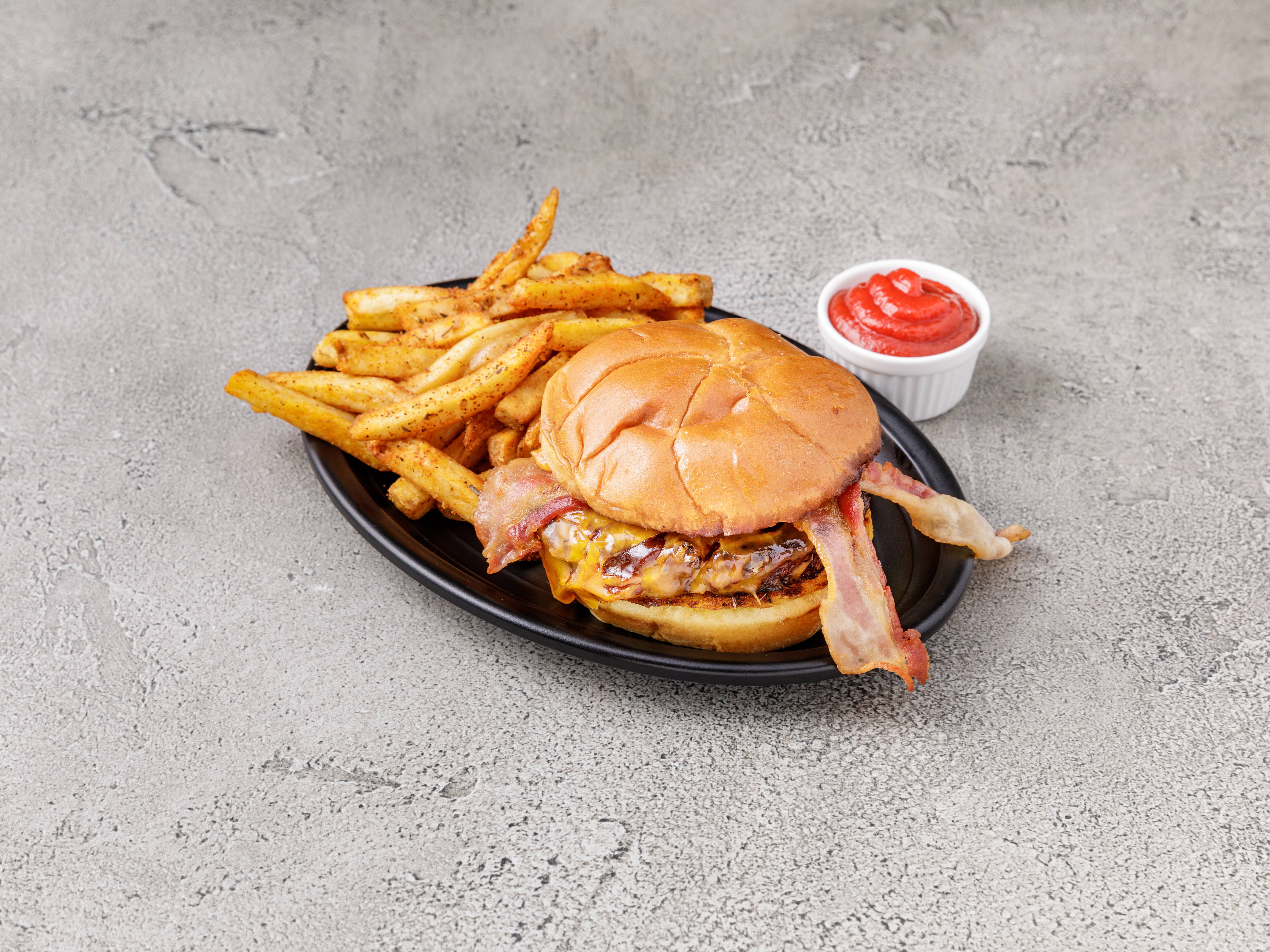 Order BBQ Bacon Cheddar Burger food online from Locos Grill and Pub store, Athens on bringmethat.com