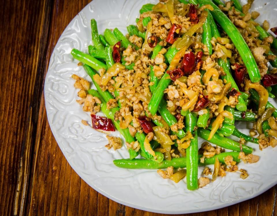 Order Sautéed String Beans With Minced Pork	干煸四季豆 food online from August Gatherings store, New York on bringmethat.com