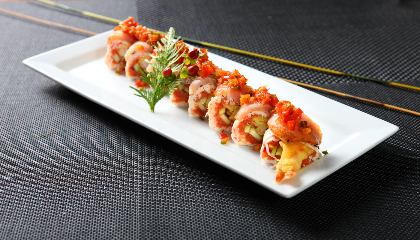 Order SS5. Salsa Albacore Roll food online from Starfish Sushi store, Downey on bringmethat.com