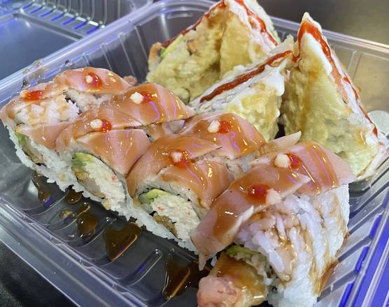 Order Dinner 8:Albacore & Fuji Roll with Miso Soup food online from Koya Sushi store, Whittier on bringmethat.com