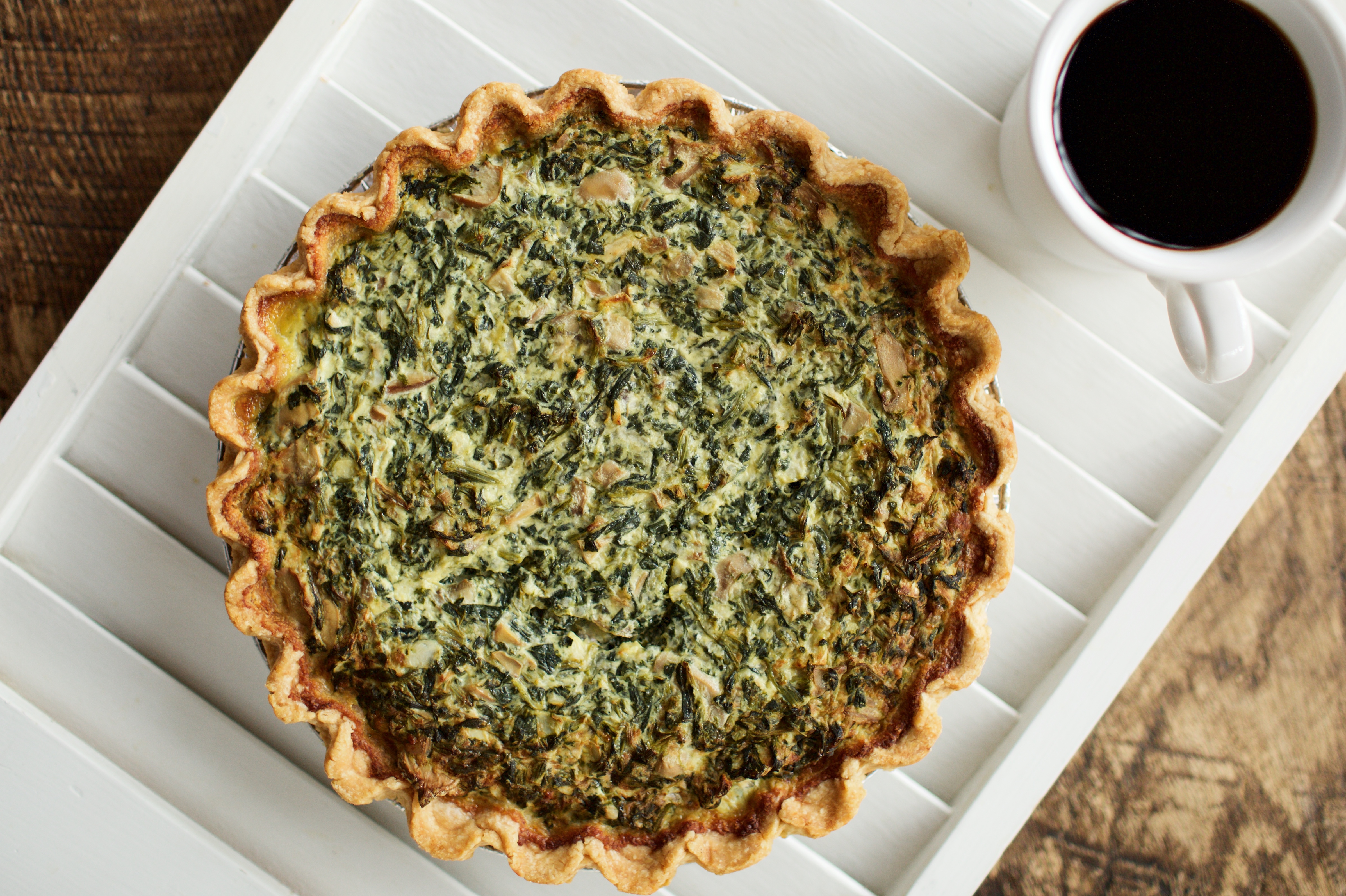 Order 10" Spinach Mushroom Quiche food online from Southern Baked Pie Company store, Atlanta on bringmethat.com