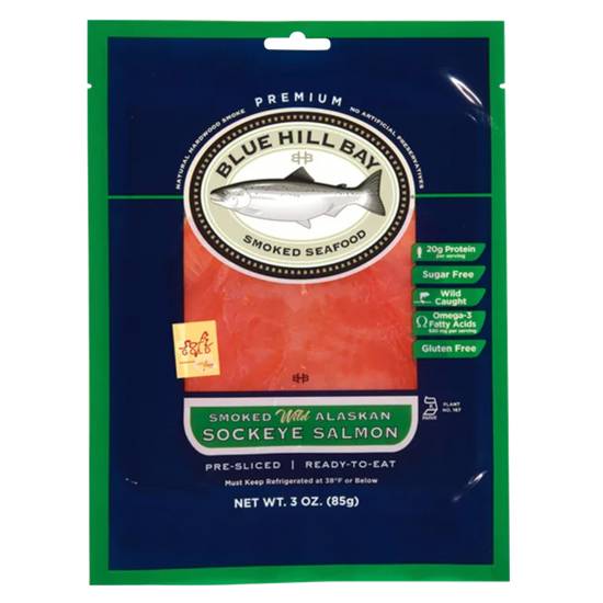 Order Blue Hill Bay Smoked Alaskan Sockeye Salmon 3oz food online from Drinks At Your Door by Gopuff store, Newton Highlands on bringmethat.com