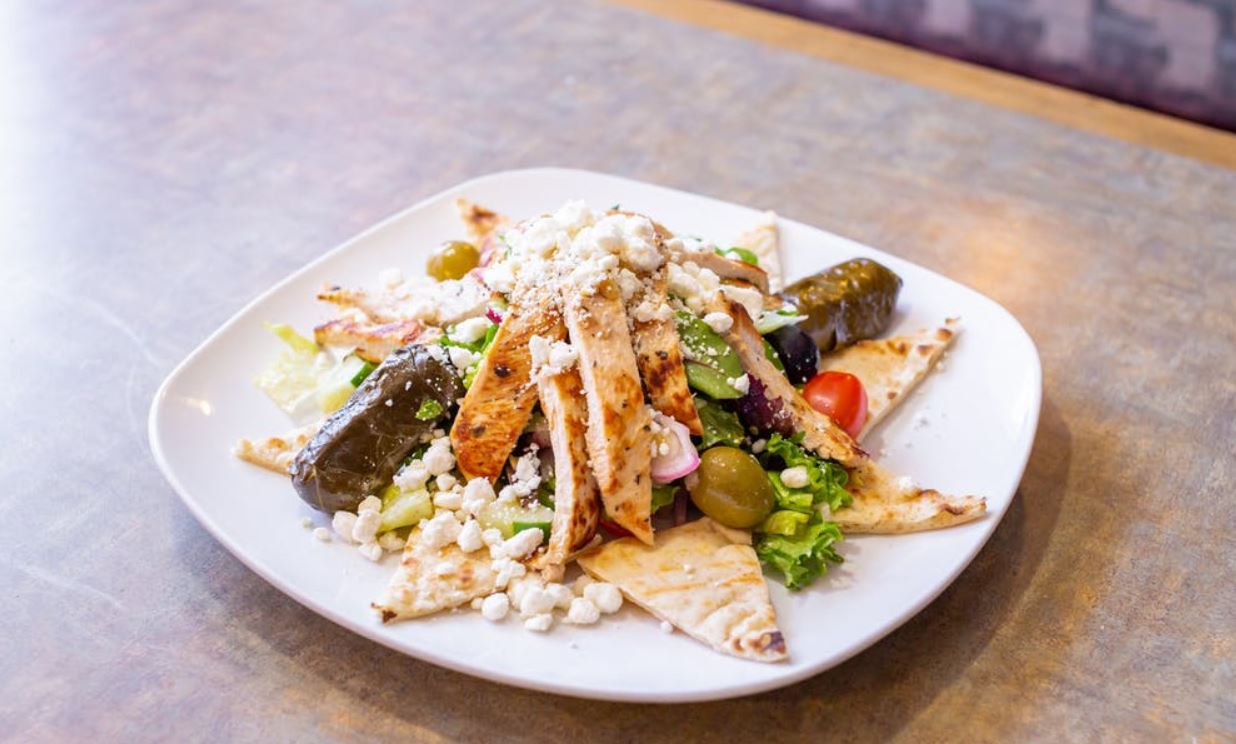 Order Chicken Greek Salad food online from Pizza Station store, Vernon on bringmethat.com