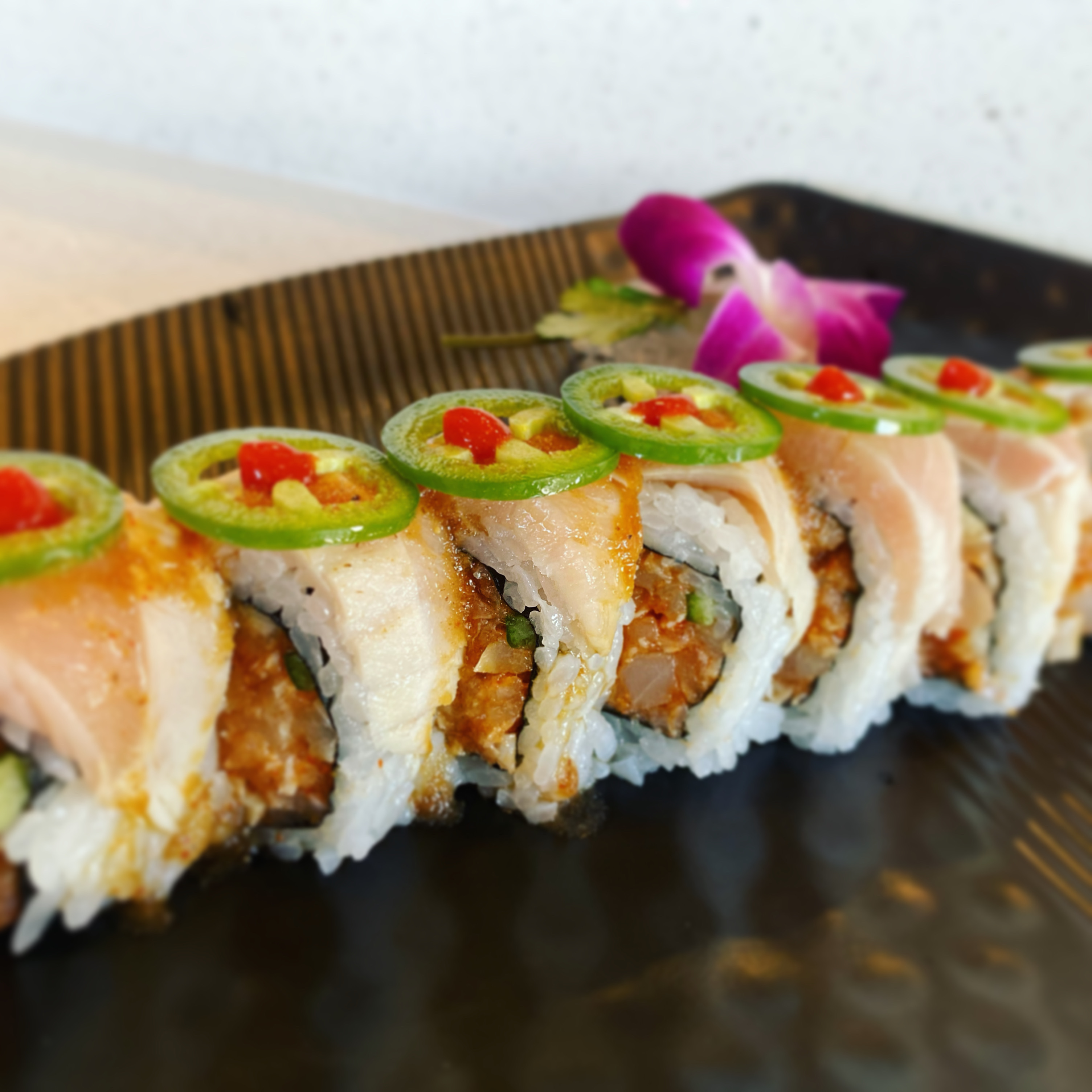 Order Flaming Albacore Roll food online from Sushi Ka store, Wildomar on bringmethat.com