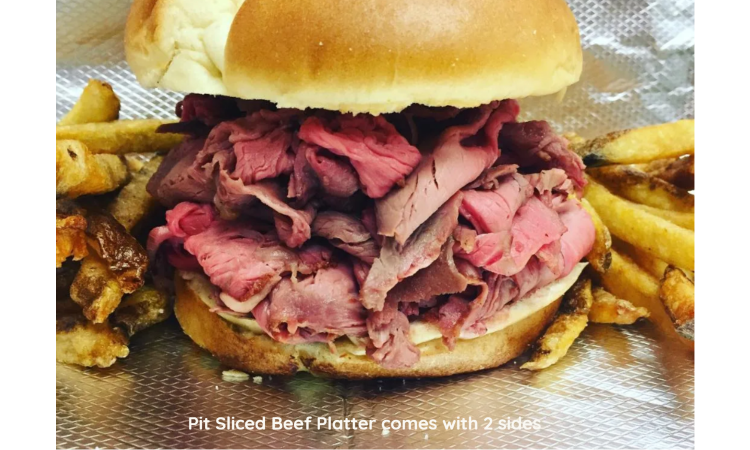 Order PIT SLICED BEEF SANDWICH PLATTER food online from Beach Bully Open Pit Bar B Que store, Virginia Beach on bringmethat.com