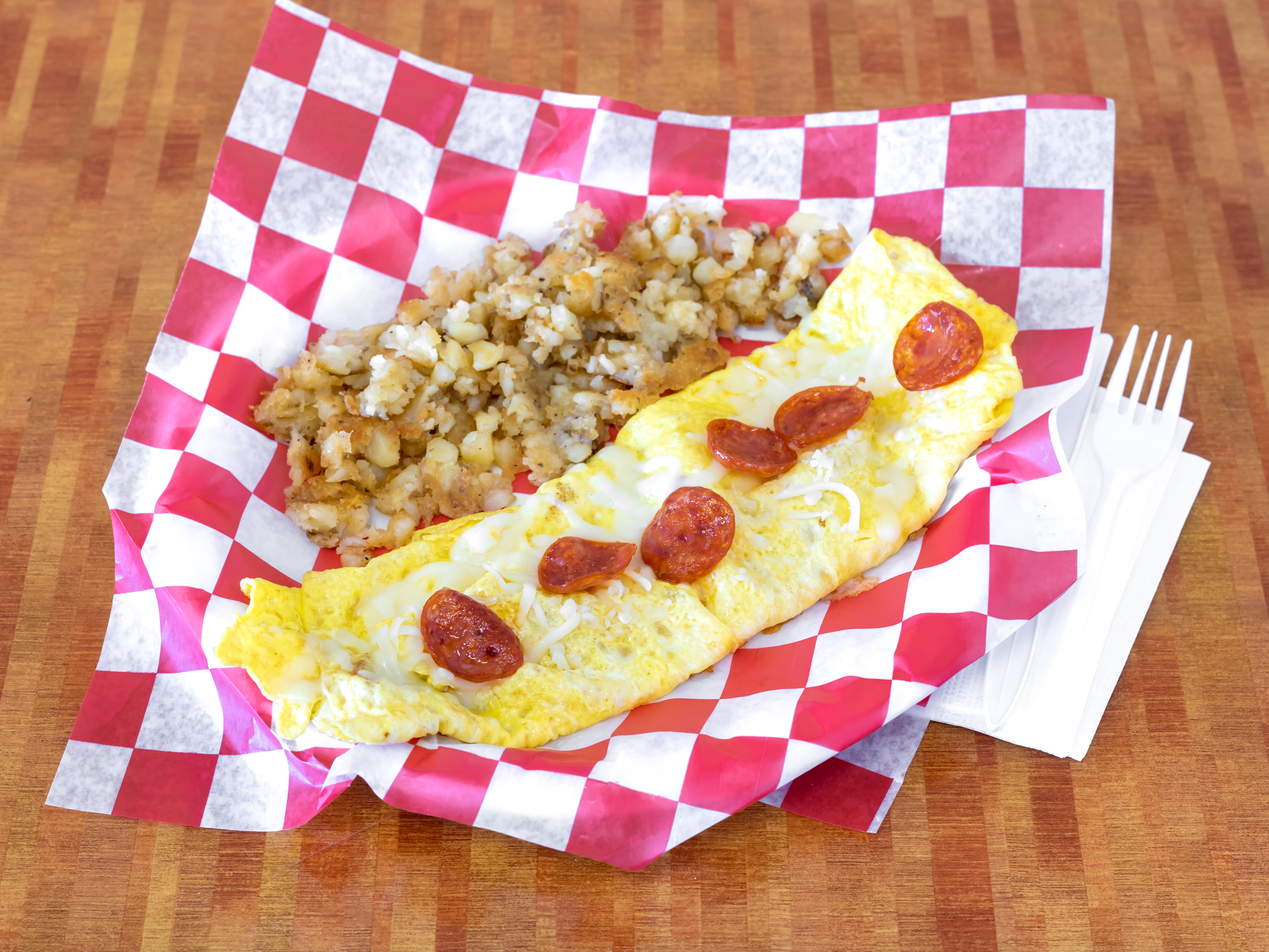 Order Peperoni Omelette  food online from Everyday Brunch store, Seaside Heights on bringmethat.com