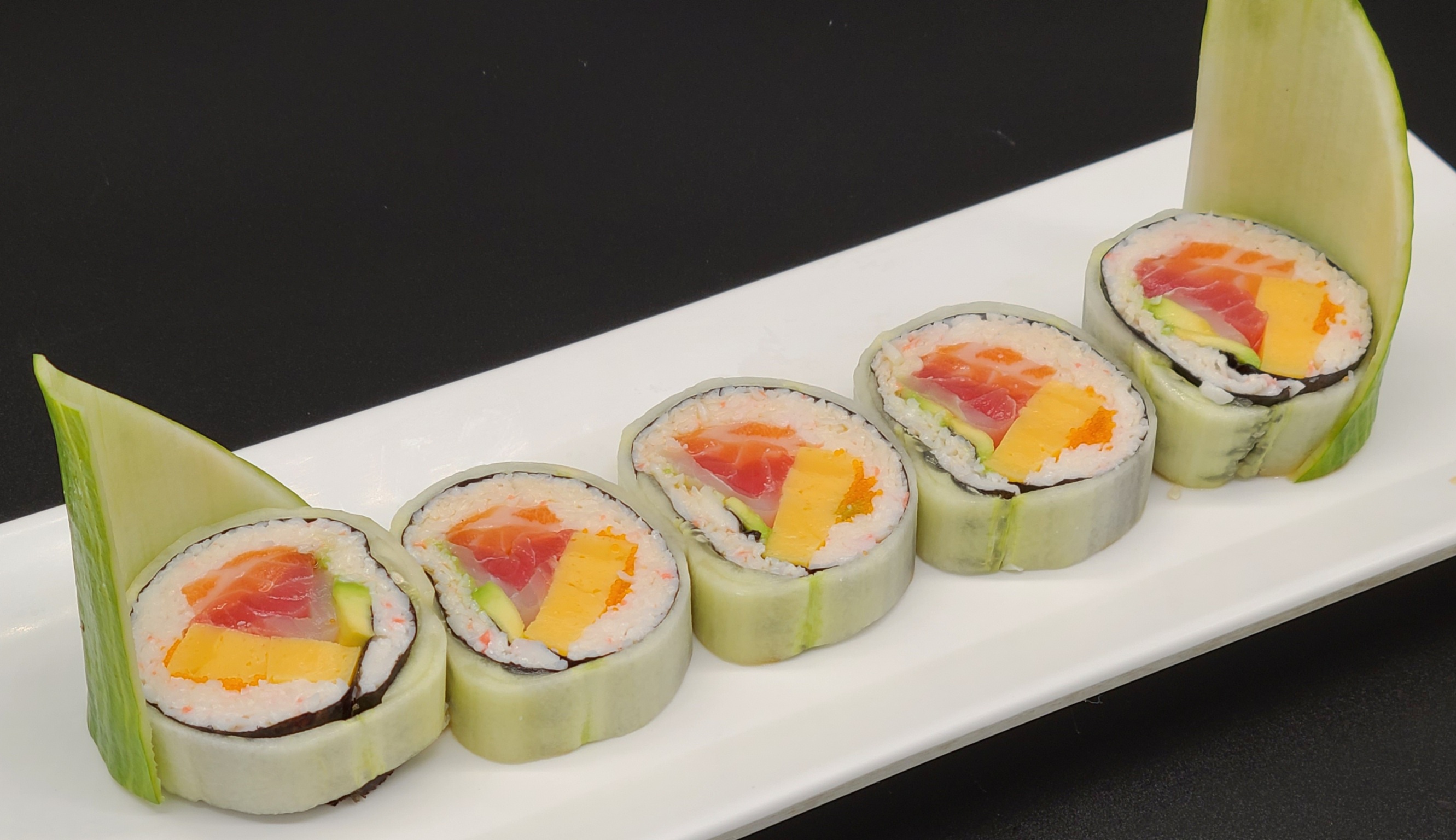 Order R4. Rock & Roll(5pcs) food online from Hello Sushi store, Fullerton on bringmethat.com