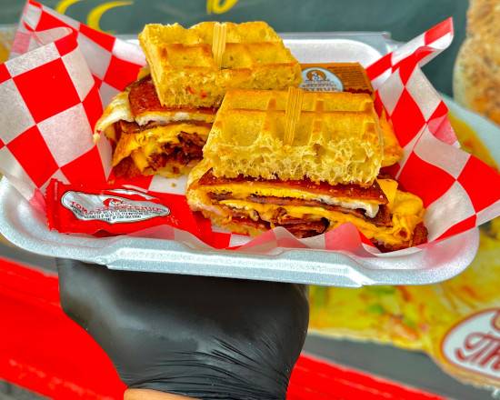 Order Taylor Ham Eggs & Cheese Waffle Sandwich  food online from Salt Pepper Ketchup store, Hawthorne on bringmethat.com