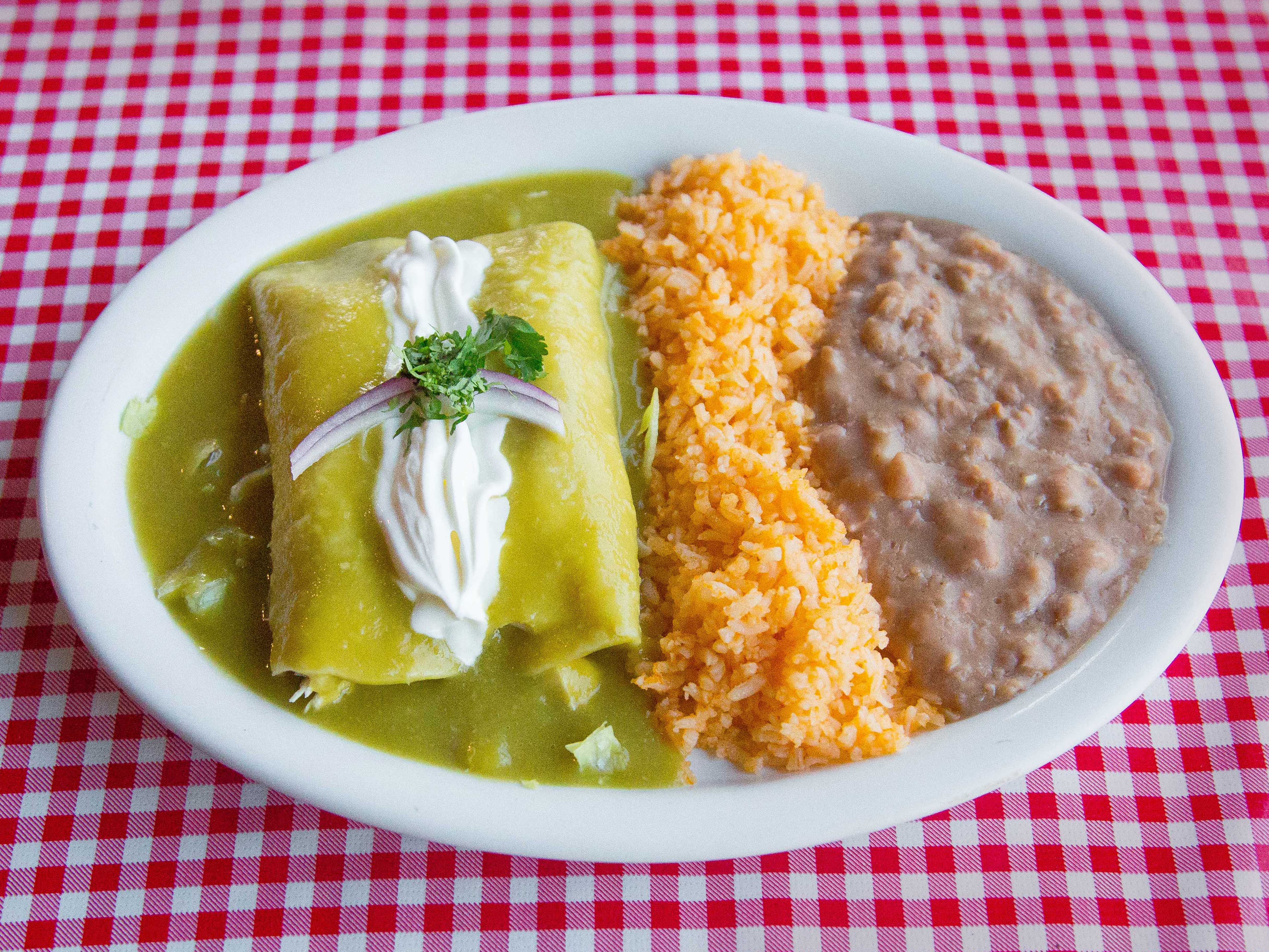 Order Enchilada Verde food online from Tere Mexican Grill store, Studio City on bringmethat.com