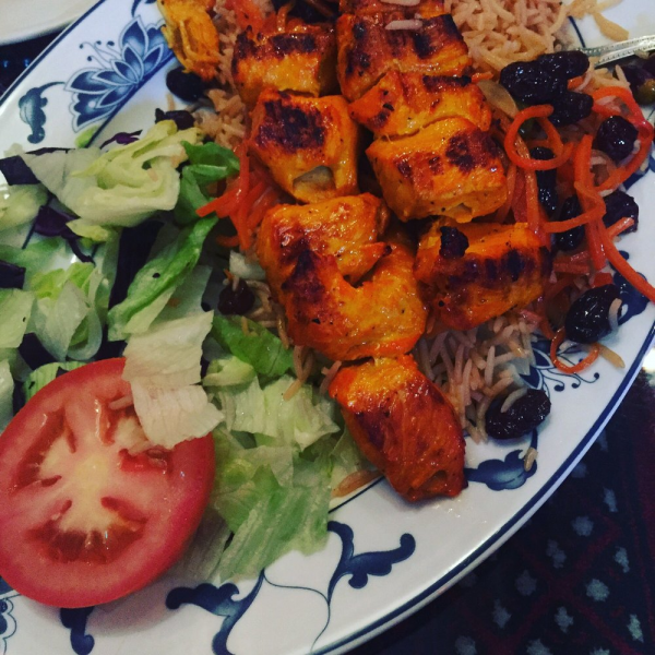 Order Kabuli Palow with Chicken Kebab Special food online from Ariana Afghan Restaurant store, New York on bringmethat.com