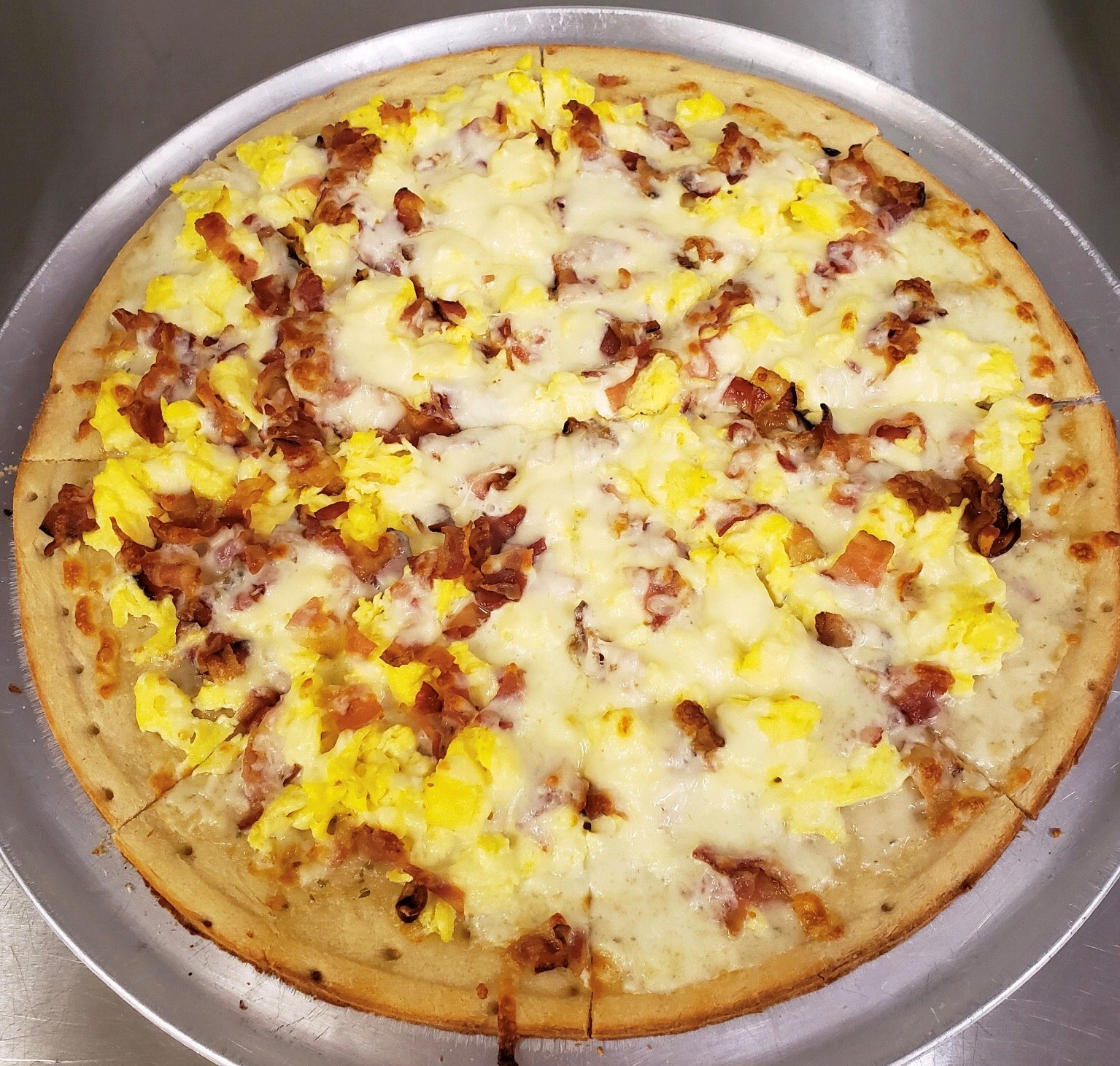 Order 16" Thin Crust Breakfast Pizza food online from North Point Cafe store, Dundalk on bringmethat.com