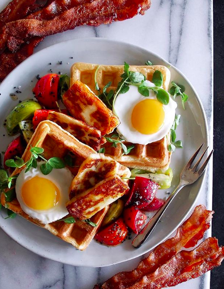 Order Waffle Bacon and Egg food online from Faro Caffe store, Dallas on bringmethat.com