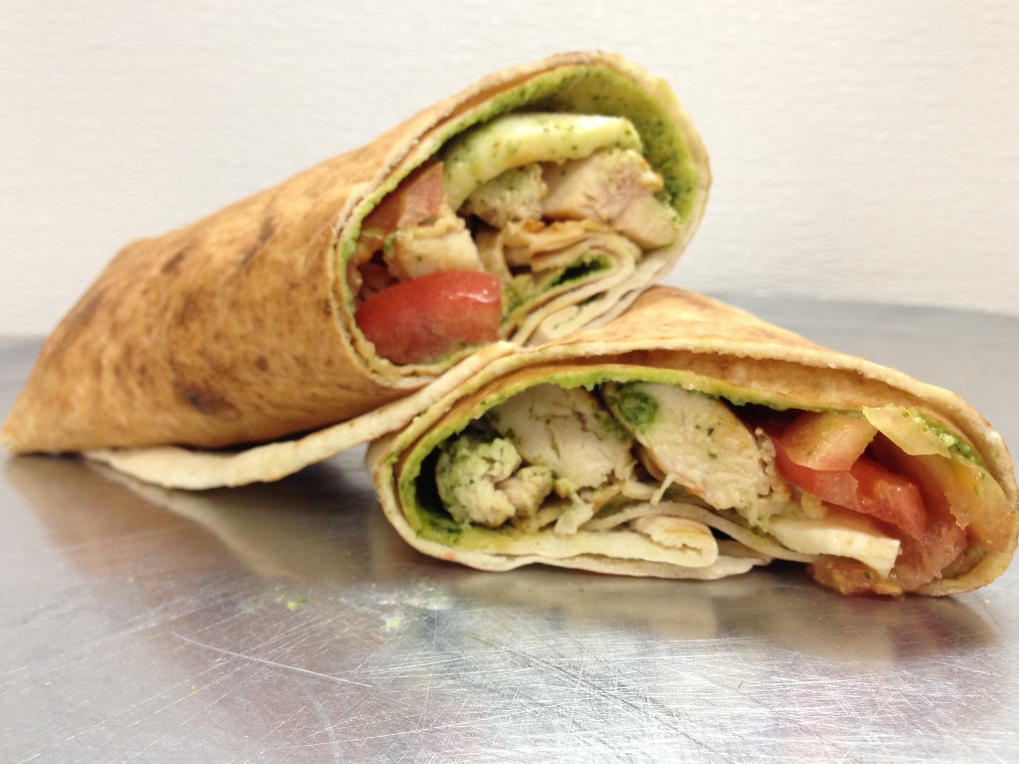 Order Chicken Pesto Wrap food online from Jimmy's Pizza Too store, Lowell on bringmethat.com