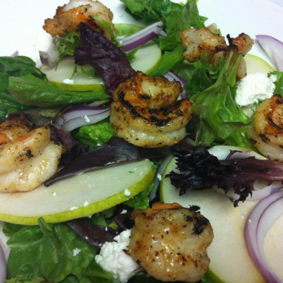 Order Pear Salad with Grilled Shrimp - Salad food online from Taste of Italy Pizzeria store, Corona on bringmethat.com
