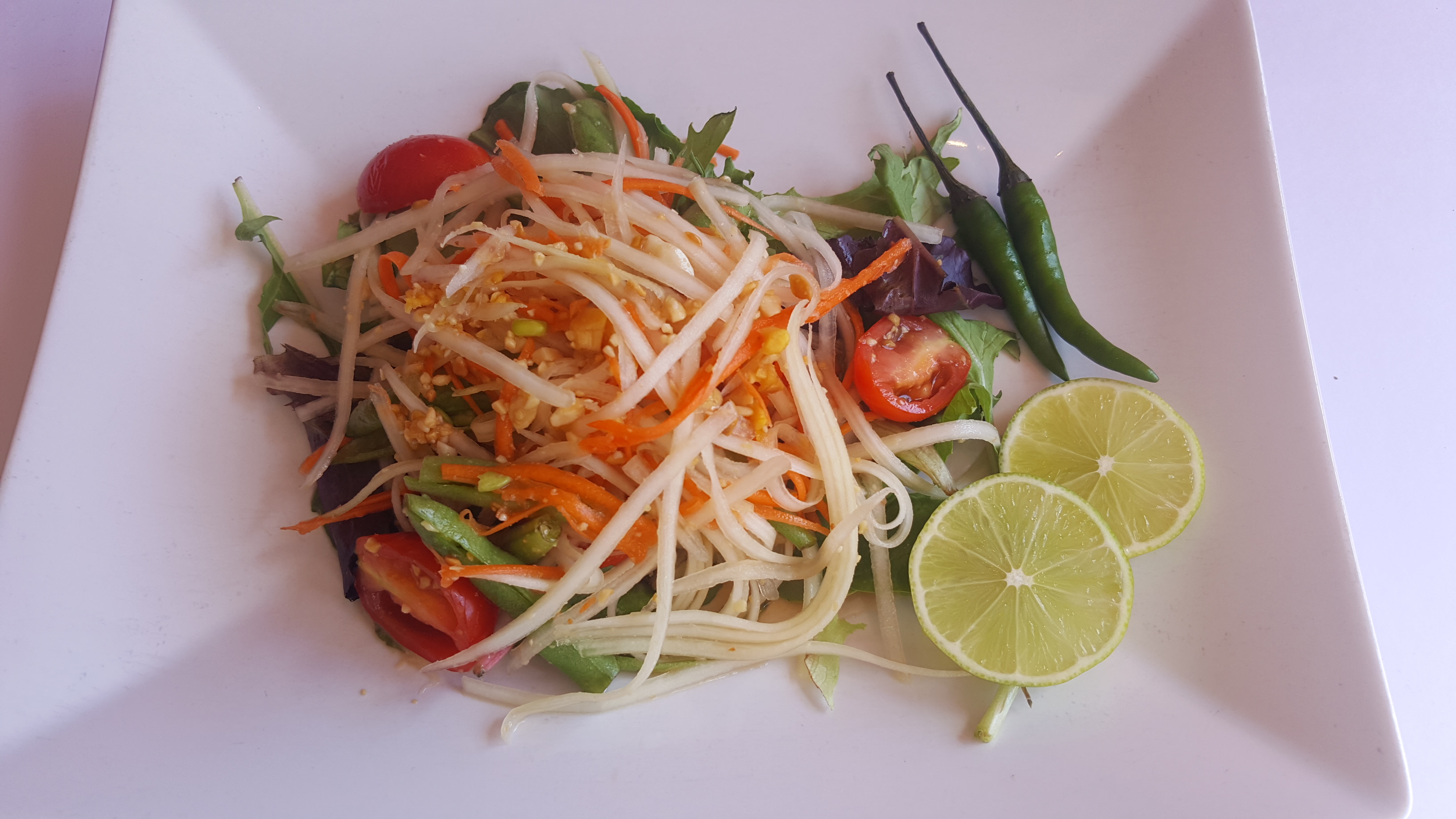 Order Som Tum (Spicy Papaya) Salad food online from Bamboo Thai store, Brighton on bringmethat.com