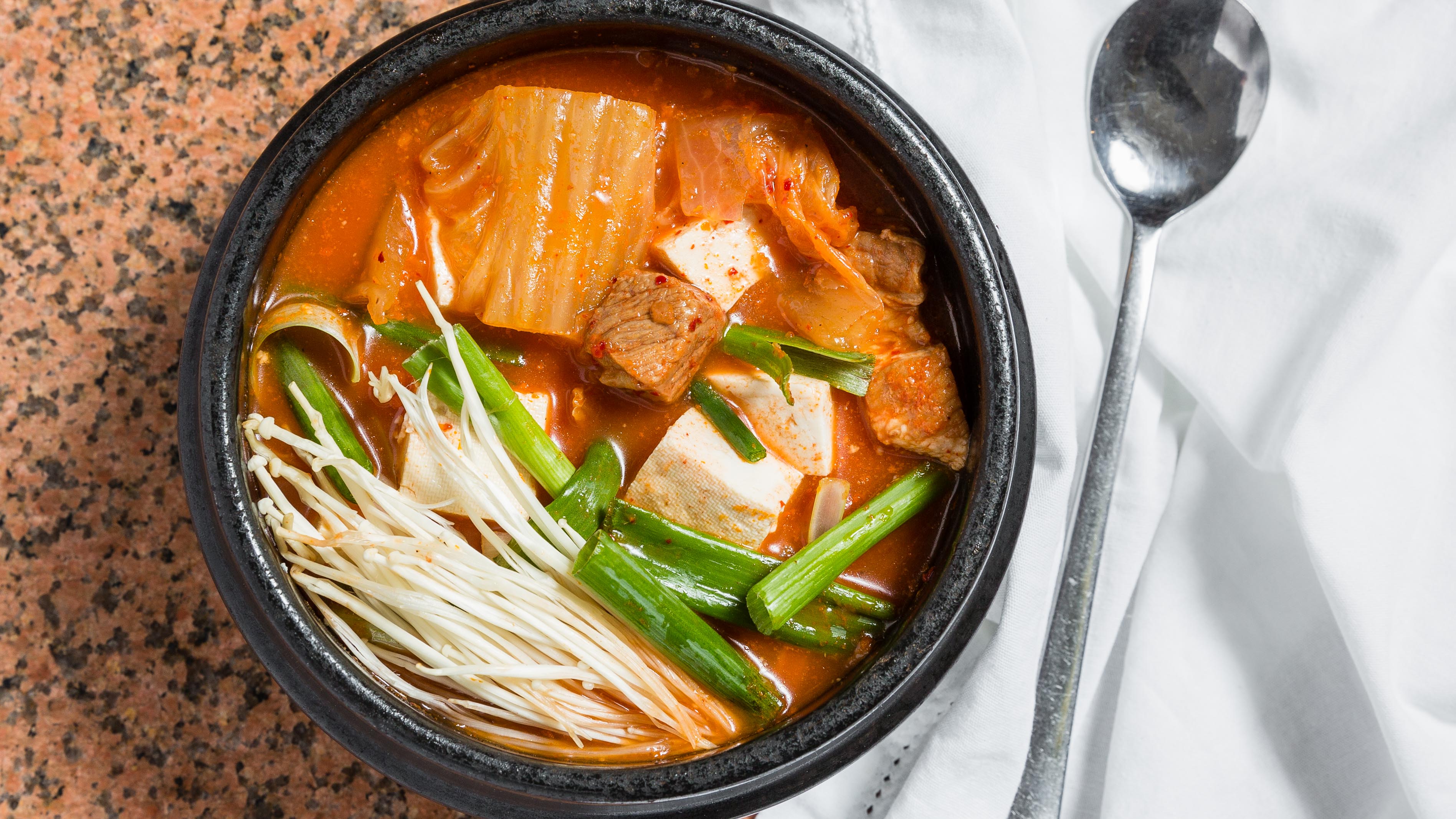 Order Spicy Kimchi Stew food online from Doore Korean Restaurant store, Irvine on bringmethat.com