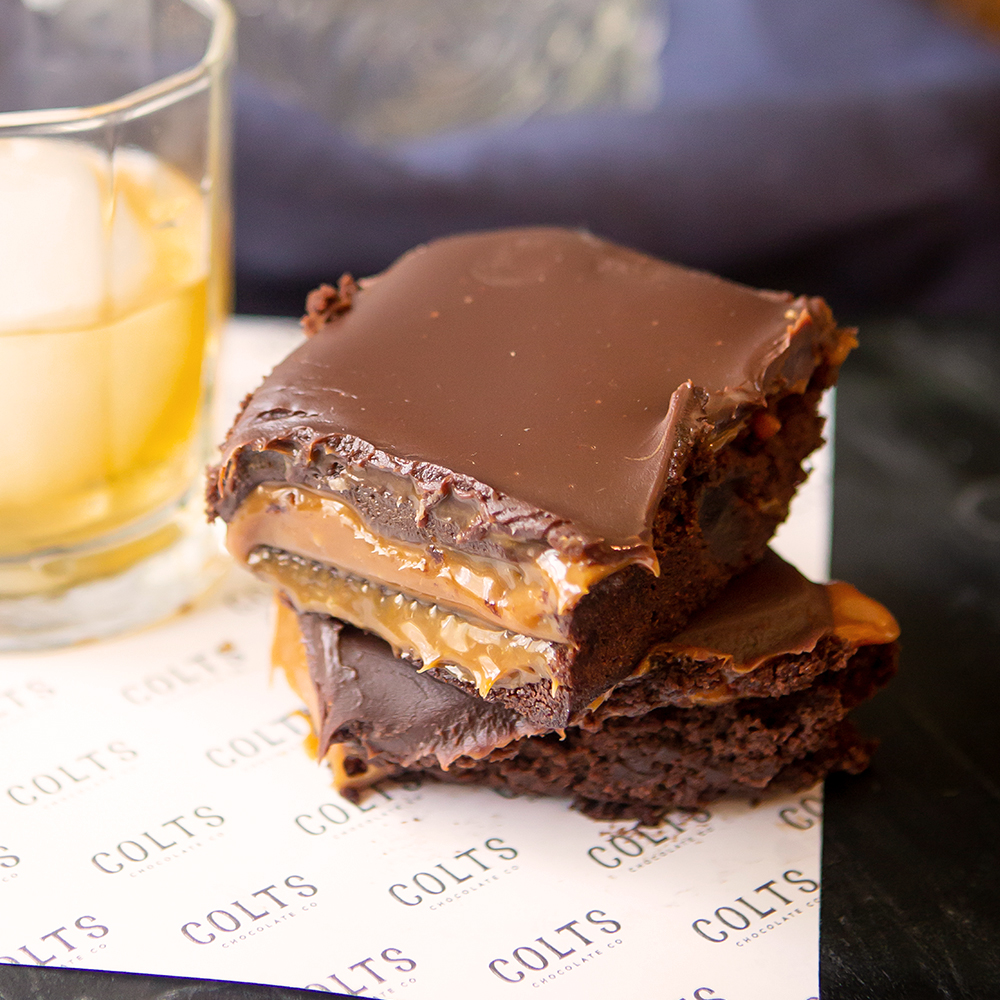 Order Whiskey Caramel Brownie food online from Colts Chocolate store, Nashville on bringmethat.com