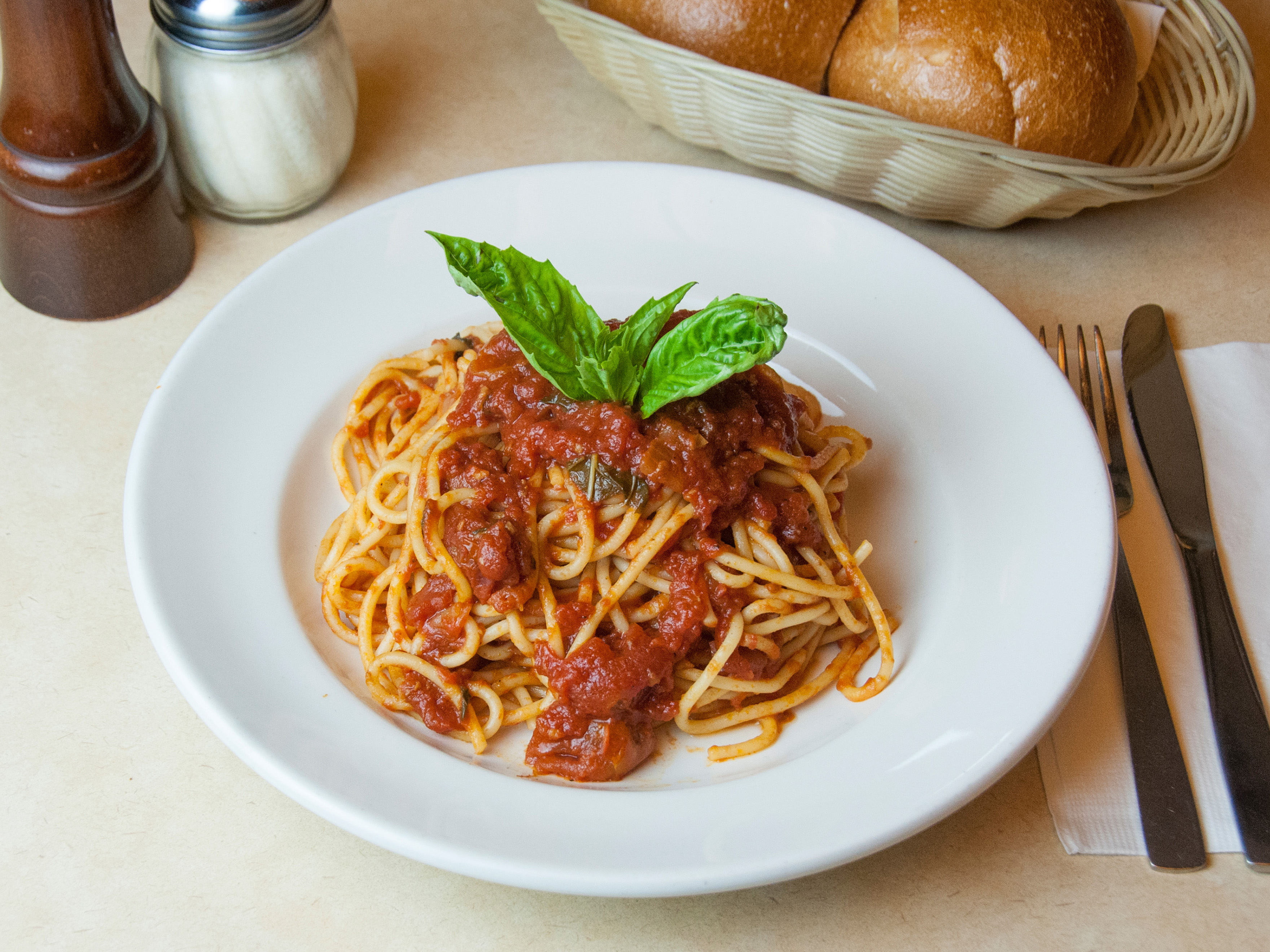 Order Spaghetti al Pomodoro food online from Angelo Pizza store, Gorham on bringmethat.com