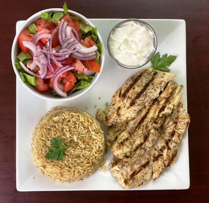 Order Grilled Chicken Breast Platter (Halal) food online from Gyro Gyro store, Hartsdale on bringmethat.com