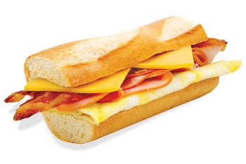 Order #82. Ham, Bacon, Egg and Cheese on Baguette food online from Lee Sandwiches store, Artesia on bringmethat.com