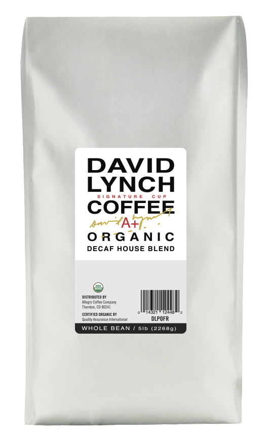 Order 5 lb. David Lynch Signature Cup Decaf House Blend Organic Coffee food online from Allegro Coffee Company store, Chevy Chase on bringmethat.com