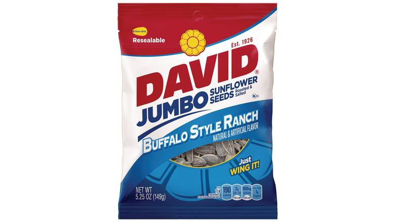 Order David Jumbo Roasted Salted Sunflower Seeds, Buffalo Ranch Flavor food online from Trumbull Mobil store, Trumbull on bringmethat.com