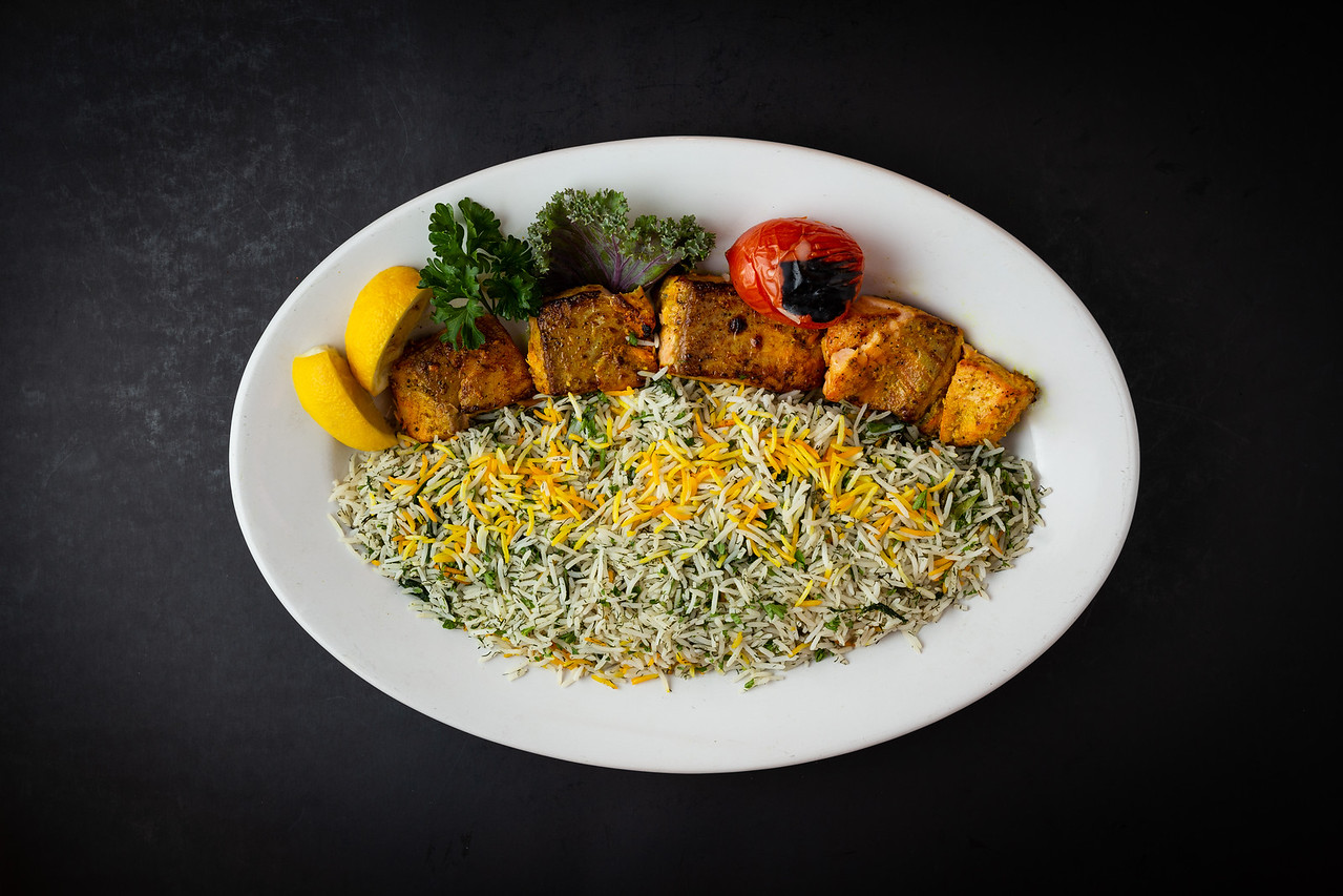 Order Sabzy Polo With Salmon Dinner food online from Persian Room Fine Wine and Kebab store, Scottsdale on bringmethat.com