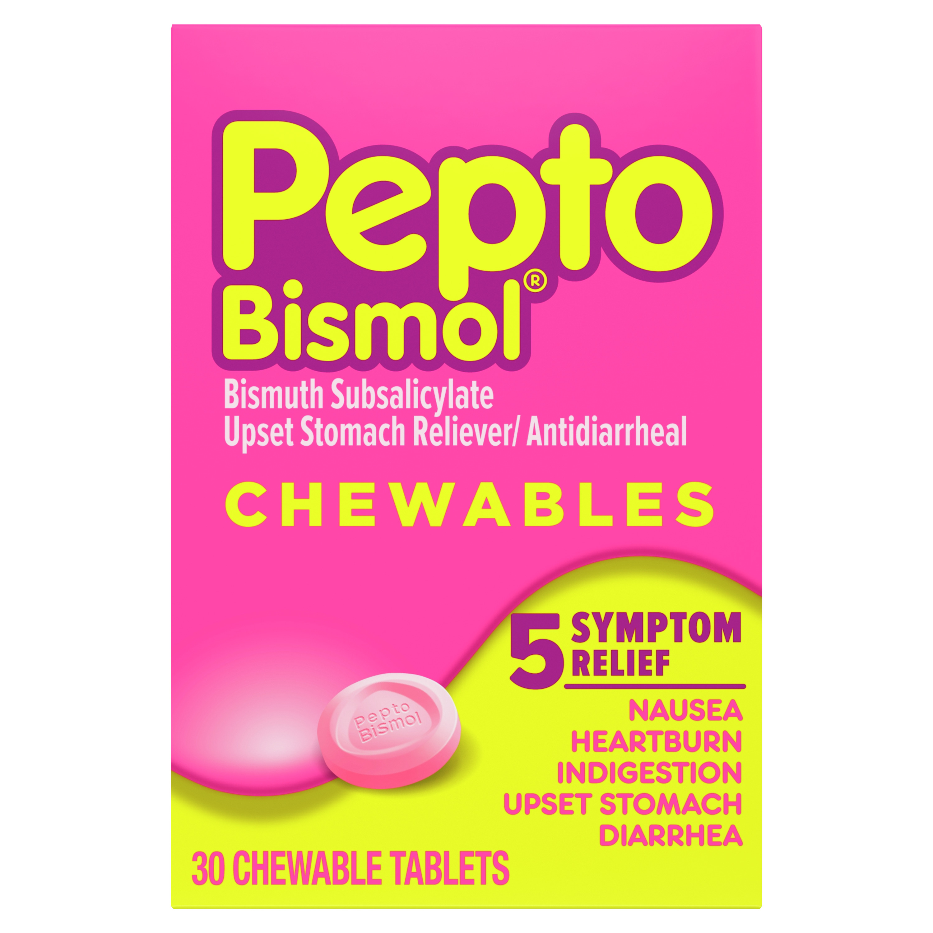 Order Pepto Bismol Upset Stomach Reliever/Antidiarrheal Chewable Tablets - 30 ct food online from Rite Aid store, READING on bringmethat.com