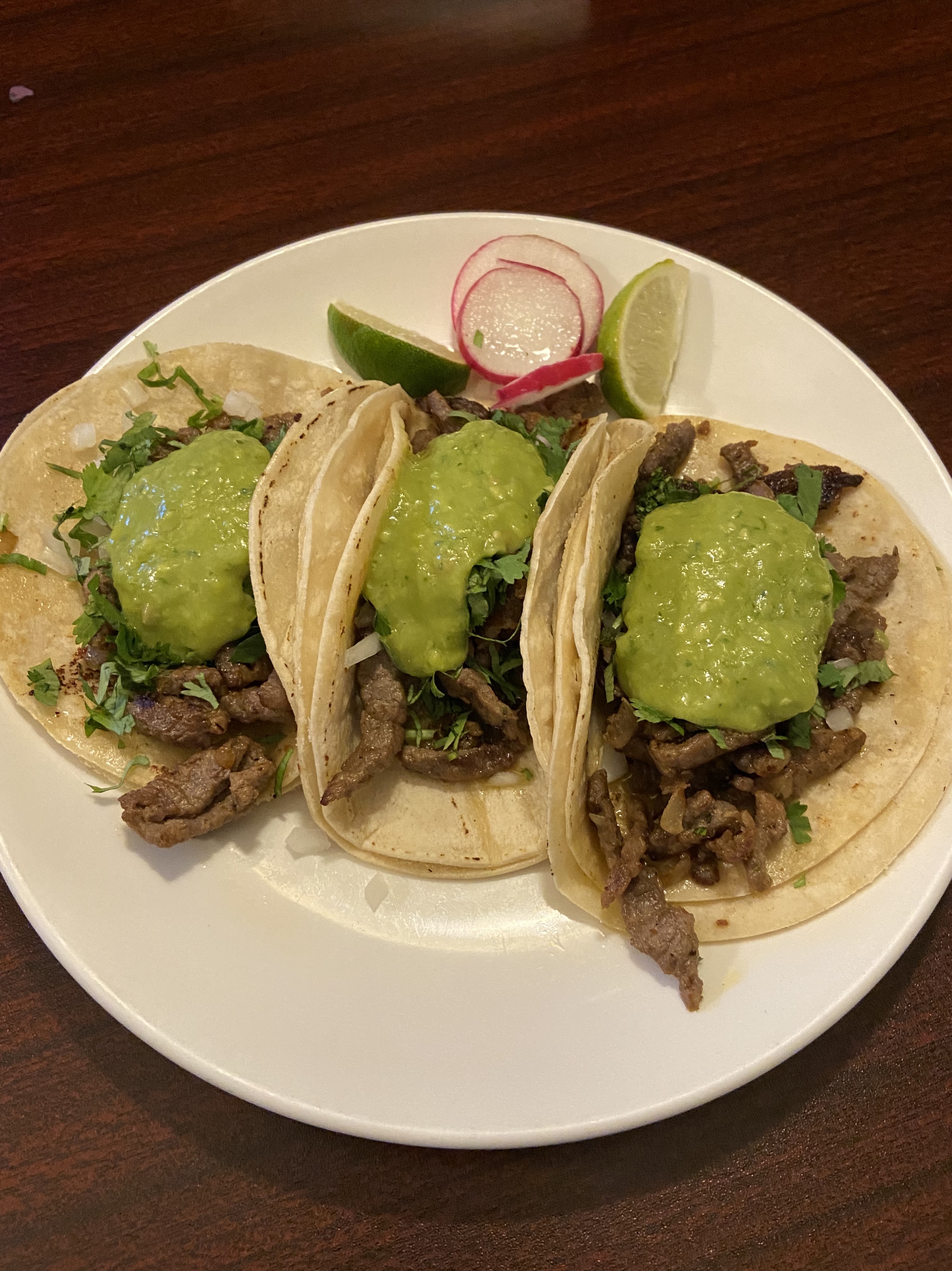 Order 3 Bistec Tacos food online from Chihuahua Mexican Restaurant store, Sunnyside on bringmethat.com