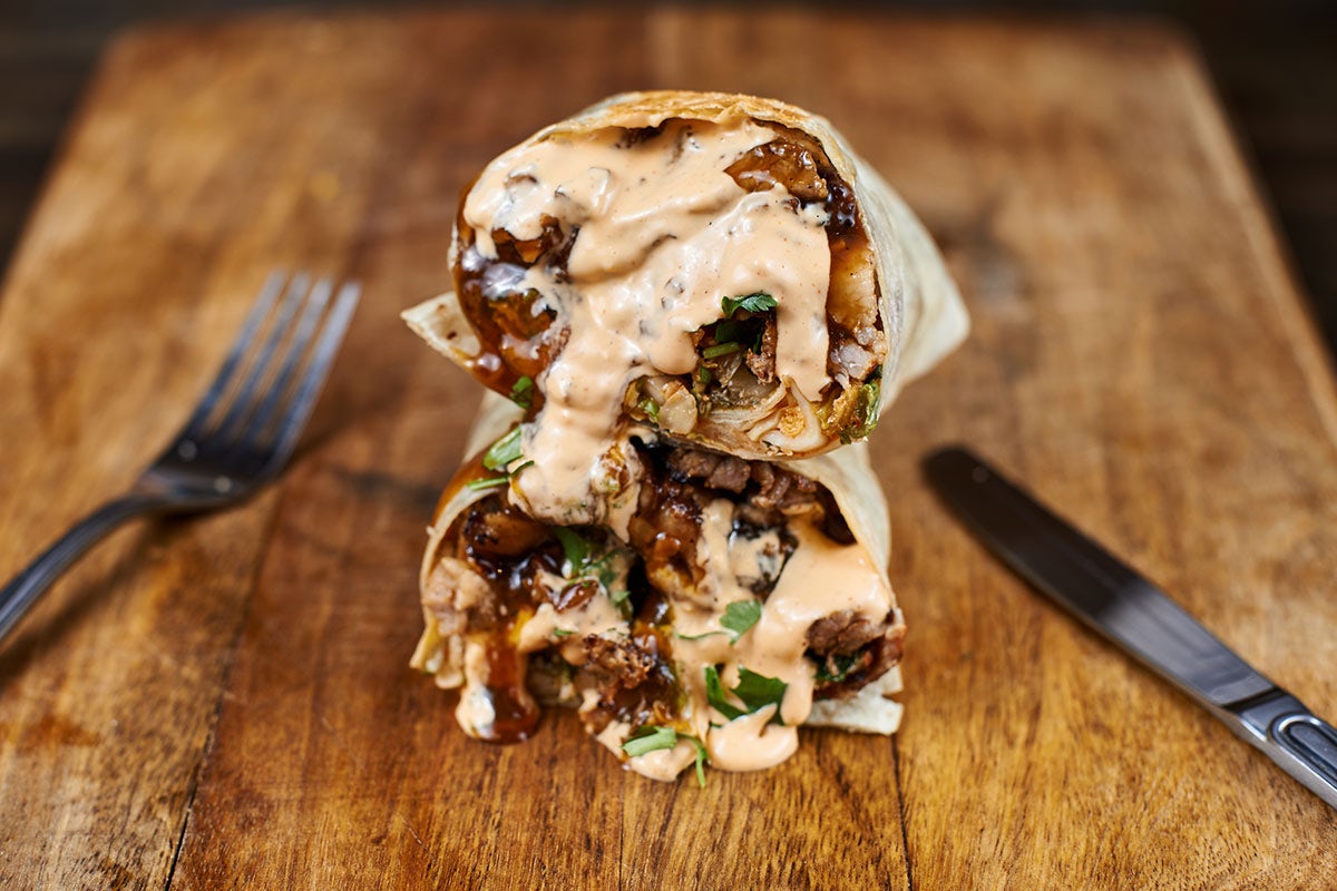 Order Korean BBQ Pork Belly Burrito food online from Spitfire Tacos store, San Diego on bringmethat.com