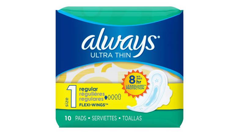 Order Always Ultra Thin Flexi Wings Size 1 Regular Pads - 10 Count food online from Trumbull Mobil store, Trumbull on bringmethat.com