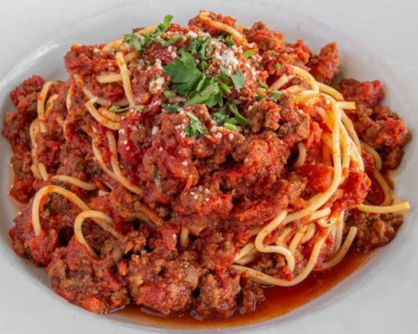 Order Spaghetti With Meat Sauce food online from Leucadia Pizzeria & Italian Restaurant - La Jolla store, San Diego on bringmethat.com