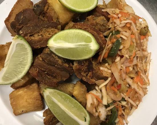 Order Fried Yucca with Fried Pork Belly (Yuca Frita Con Chicharron) food online from Ams Cafe store, White Plains on bringmethat.com