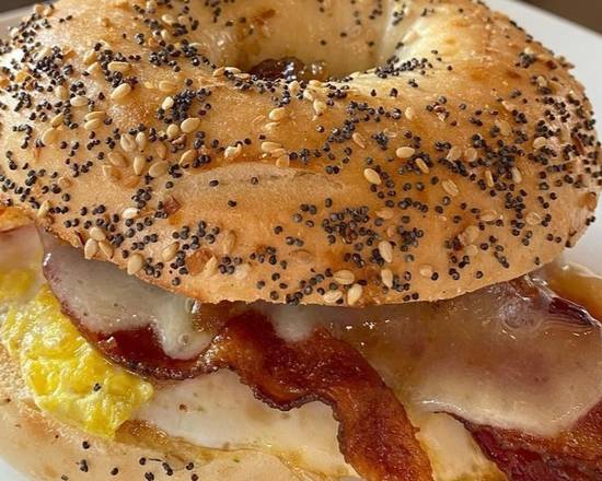 Order Bacon, Egg and Cheese Bagel food online from Shayna's Place store, Dallas on bringmethat.com