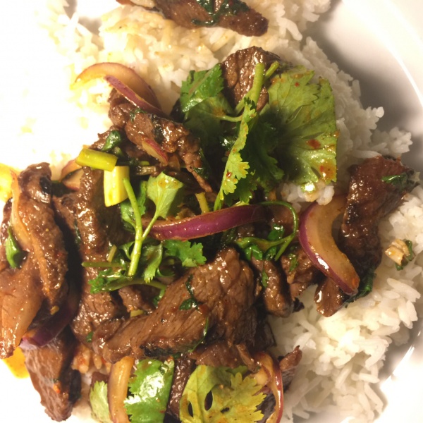 Order Spicy Grilled Beef Over Rice food online from Melanee thai store, Los Angeles on bringmethat.com