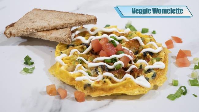 Order Veggie Womelette food online from Penelope's Coffee and Tea store, Foster City on bringmethat.com