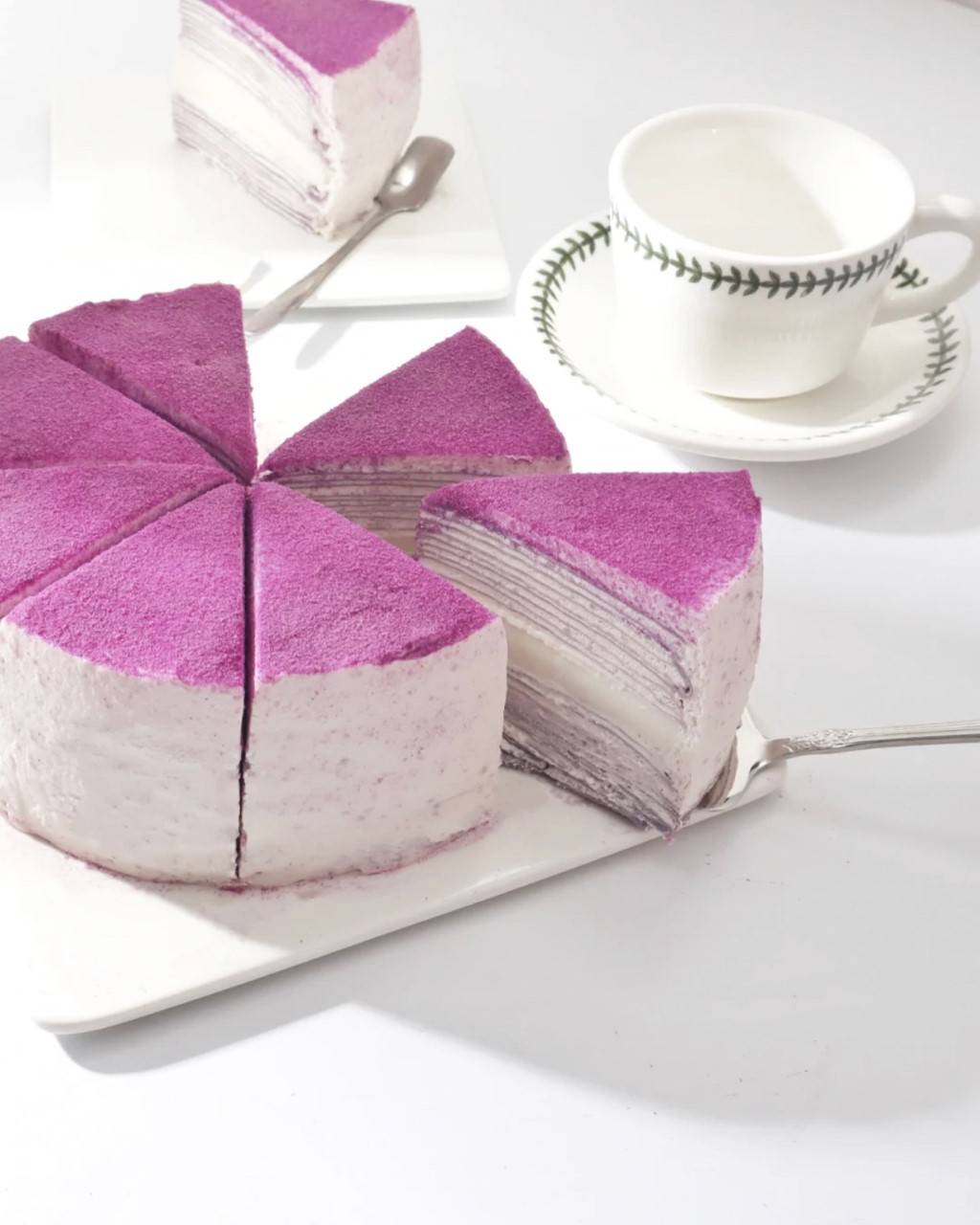 Order Ube Taro Mille-Crepes Cake Sliced food online from Qlicious Bubble Tea & Pastries store, Liberty on bringmethat.com