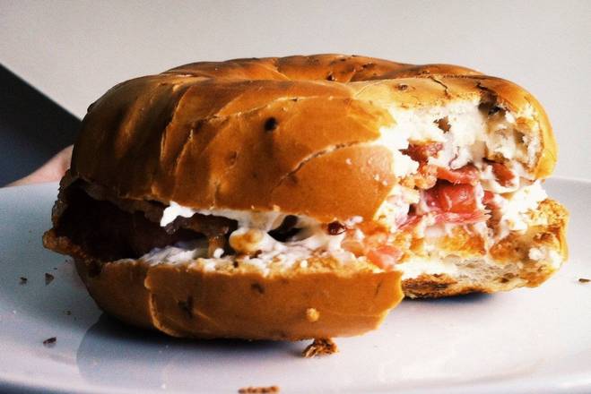 Order Bagel with Cream Cheese & Bacon (3 pcs)  food online from Bagel Toasterie store, Commack on bringmethat.com