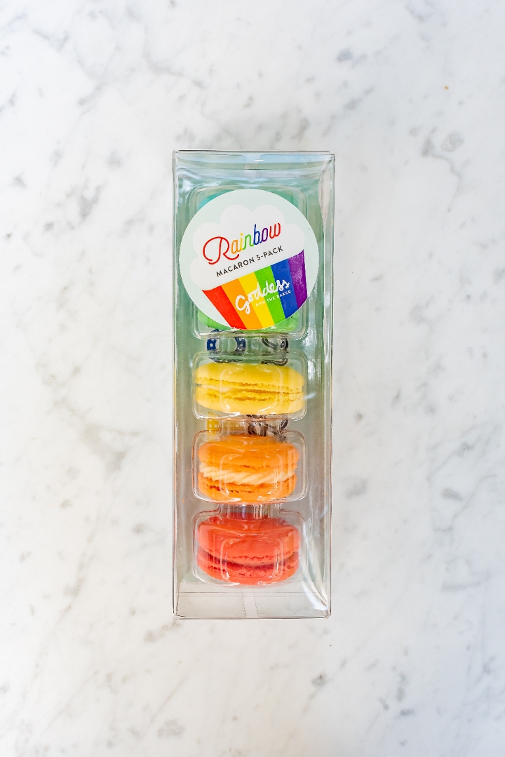 Order Macaron 5pk Rainbow food online from Goddess And The Baker store, Chicago on bringmethat.com