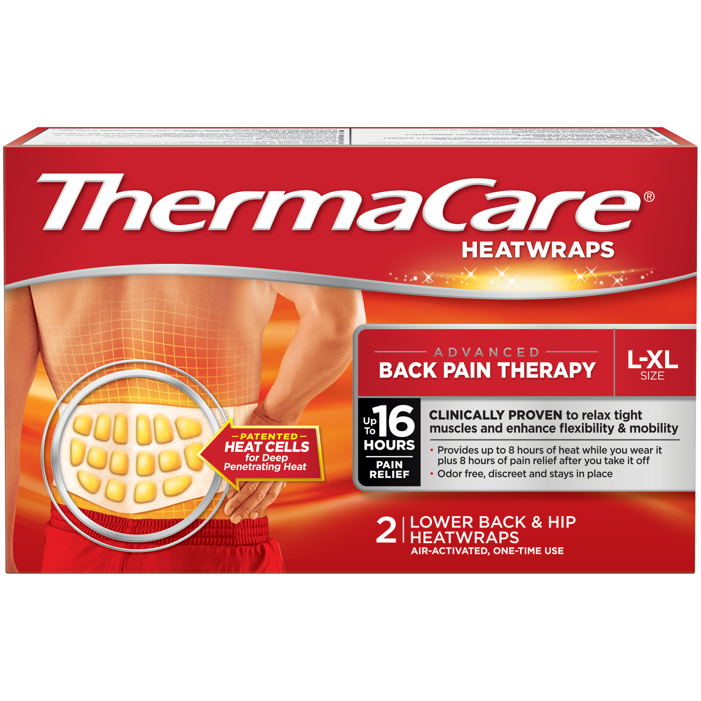 Order ThermaCare Advanced Back Pain Therapy Heatwraps - L-XL, 2 ct food online from Bartell store, Edmonds on bringmethat.com