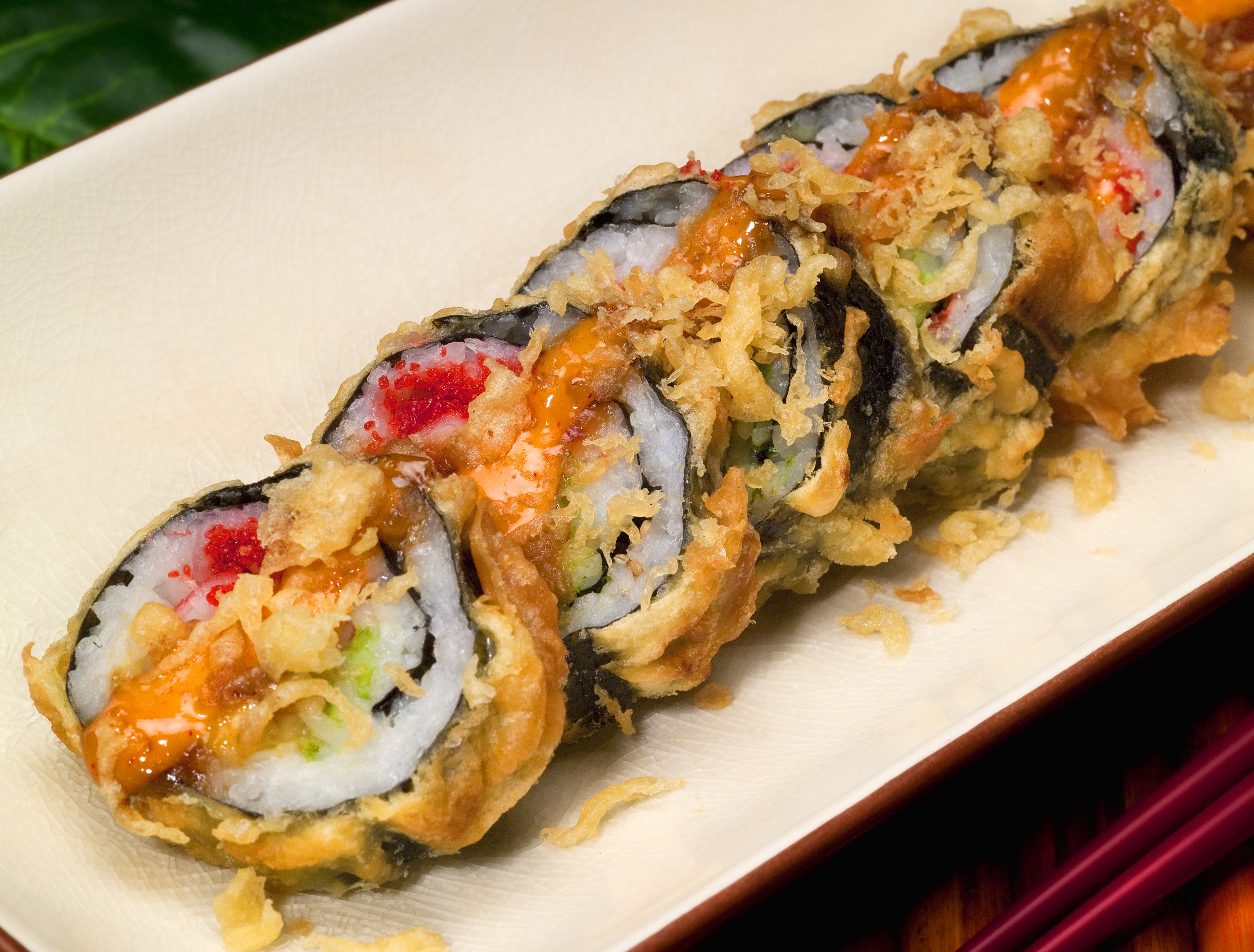 Order Ramen with Salmon Tempura Roll food online from Kiraku Ramen & Sushi store, Gardena on bringmethat.com
