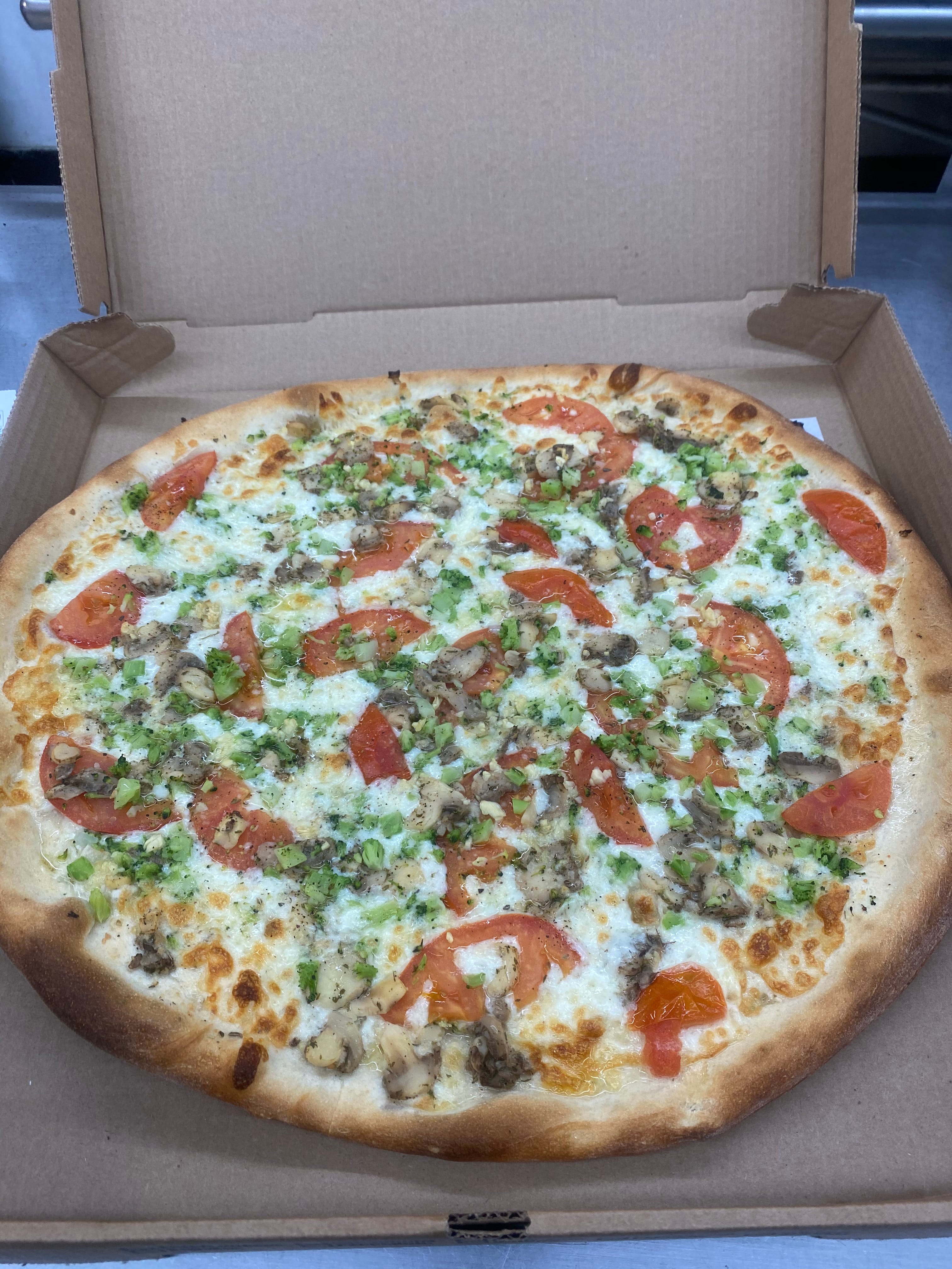 Order Gluten Free White Pizza - Small 14'' food online from Andre's Pizza store, Oxford on bringmethat.com