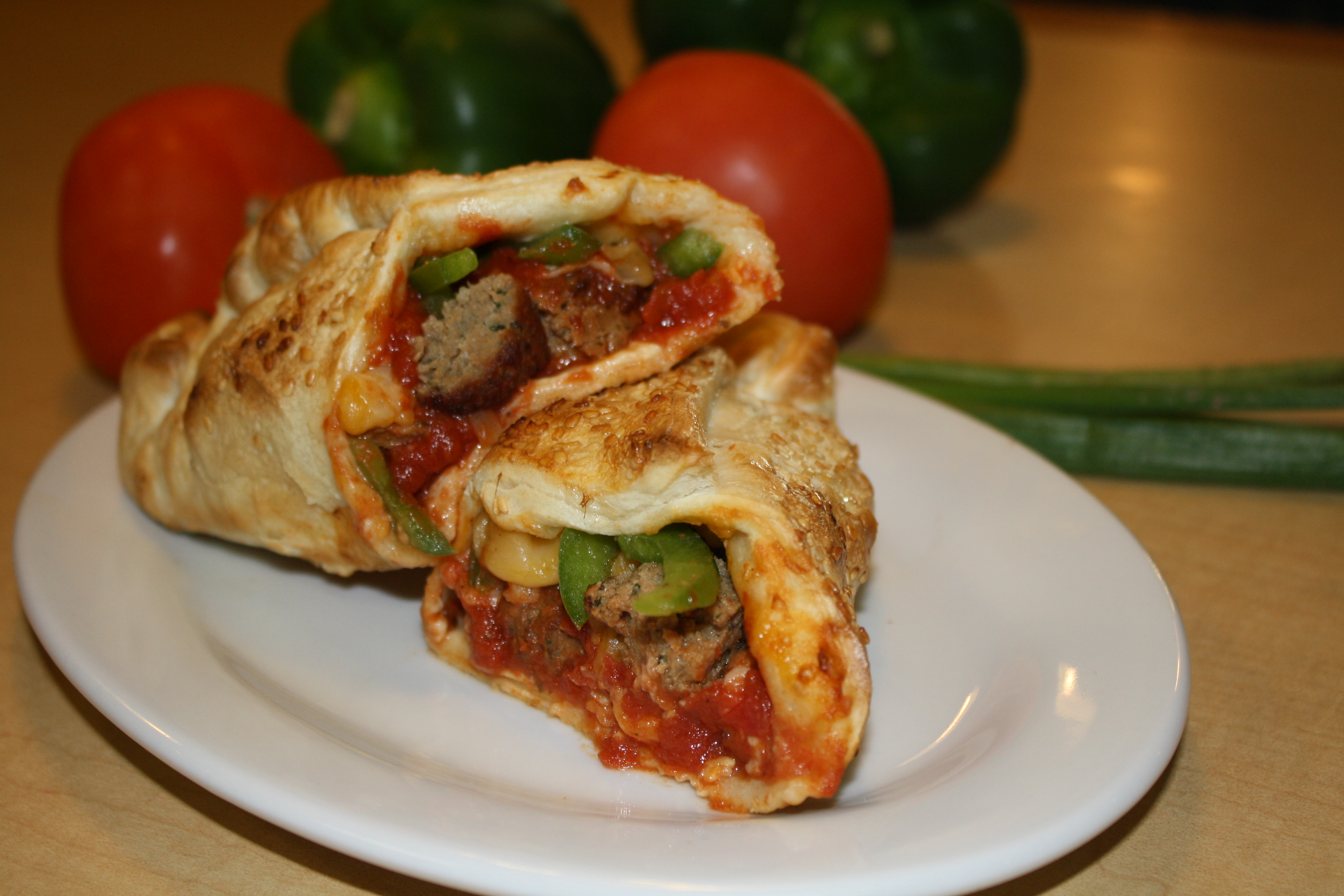Order Meatball Hot Hat (Calzone type sandwich) food online from Straw Hat Pizza store, Santa Maria on bringmethat.com