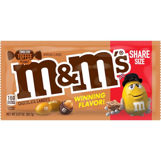 Order M&M's English Toffee Peanut Chocolate Candies Share Size food online from Deerings Market store, Traverse City on bringmethat.com